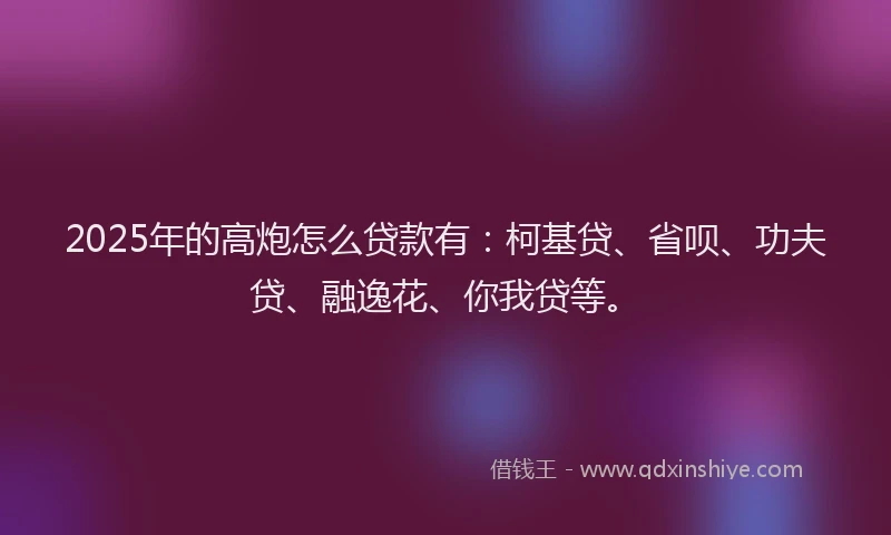 2025年的高炮怎么贷款有：柯基贷、省呗、功夫贷、融逸花、你我贷等。
