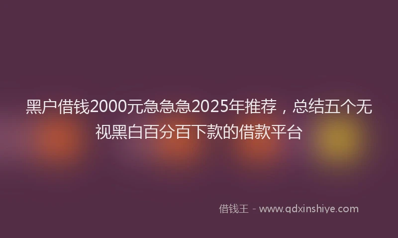 黑户借钱2000元急急急2025年推荐，总结五个无视黑白百分百下款的借款平台