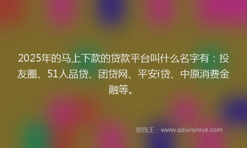 2025年的马上下款的贷款平台叫什么名字有：投友圈、51人品贷、团贷网、平安i贷、中原消费金融等。