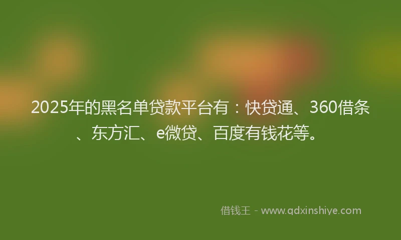 2025年的黑名单贷款平台有：快贷通、360借条、东方汇、e微贷、百度有钱花等。