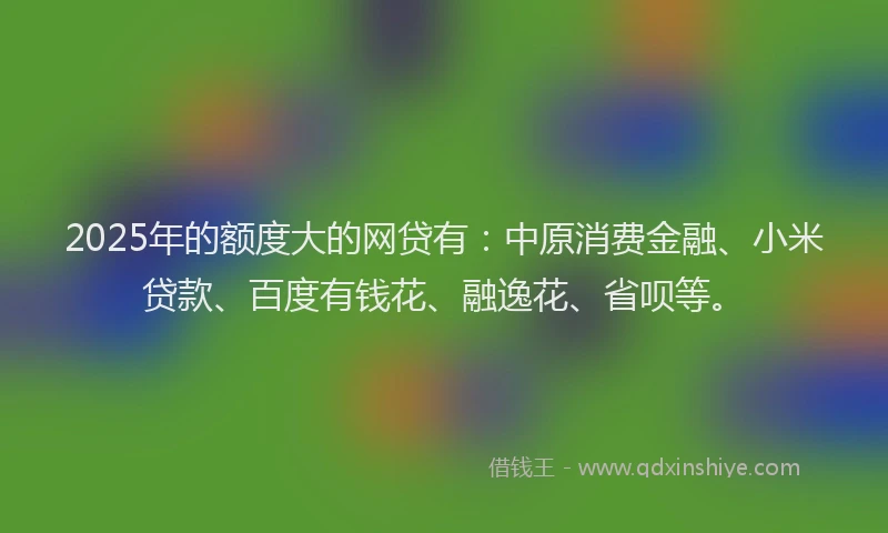 2025年的额度大的网贷有：中原消费金融、小米贷款、百度有钱花、融逸花、省呗等。