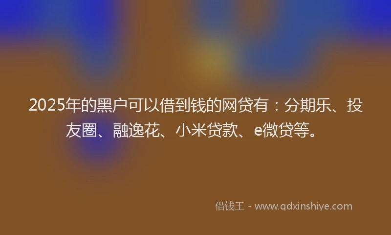 2025年的黑户可以借到钱的网贷有：分期乐、投友圈、融逸花、小米贷款、e微贷等。