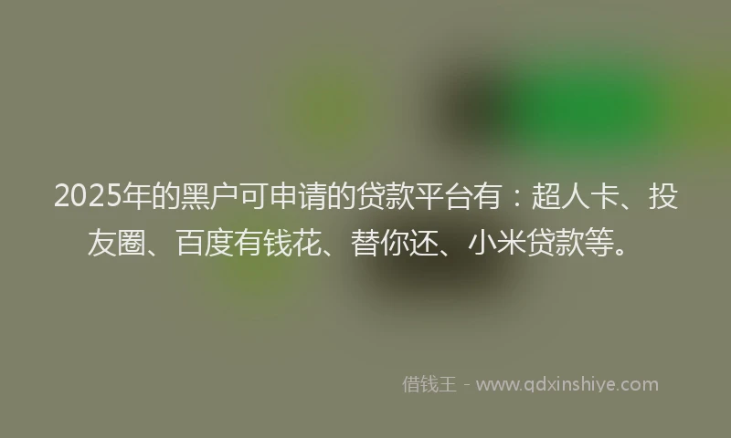 2025年的黑户可申请的贷款平台有：超人卡、投友圈、百度有钱花、替你还、小米贷款等。
