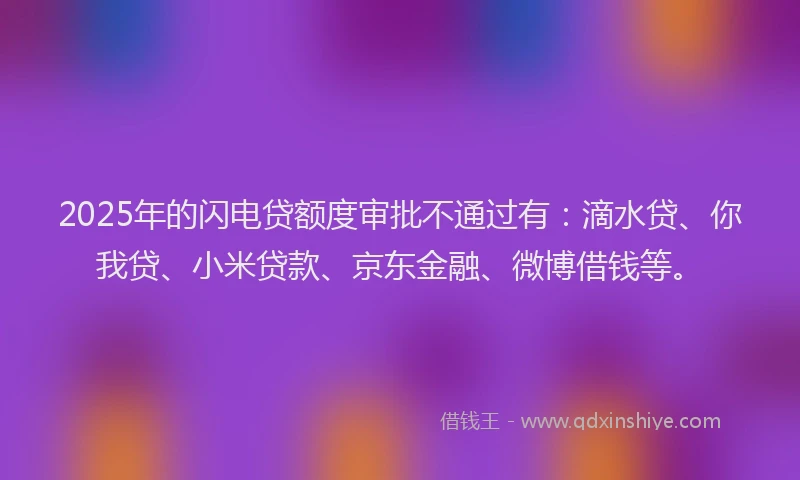 2025年的闪电贷额度审批不通过有：滴水贷、你我贷、小米贷款、京东金融、微博借钱等。