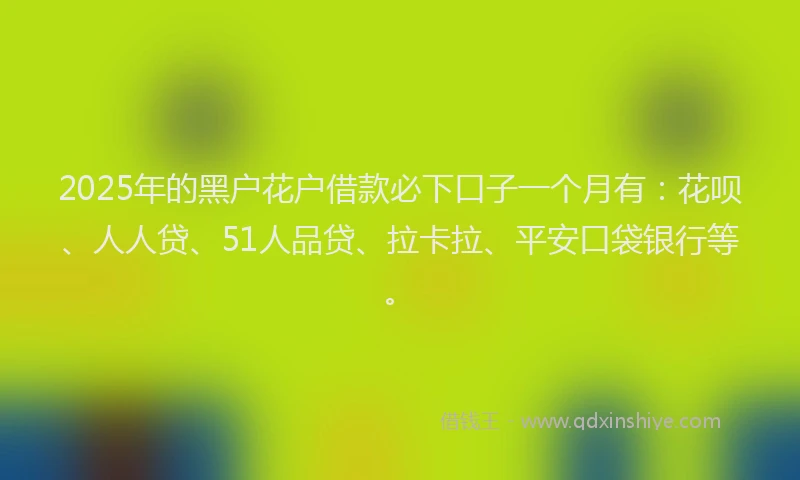 2025年的黑户花户借款必下口子一个月有：花呗、人人贷、51人品贷、拉卡拉、平安口袋银行等。