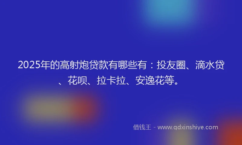 2025年的高射炮贷款有哪些有：投友圈、滴水贷、花呗、拉卡拉、安逸花等。