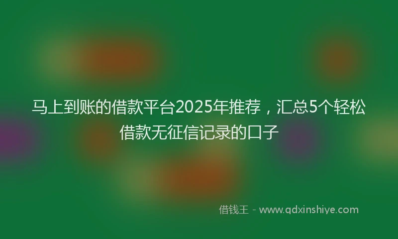 马上到账的借款平台2025年推荐，汇总5个轻松借款无征信记录的口子