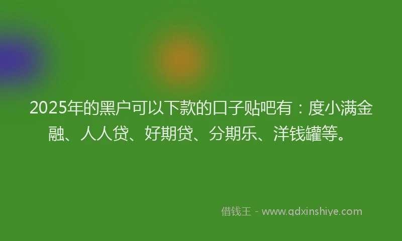 2025年的黑户可以下款的口子贴吧有：度小满金融、人人贷、好期贷、分期乐、洋钱罐等。
