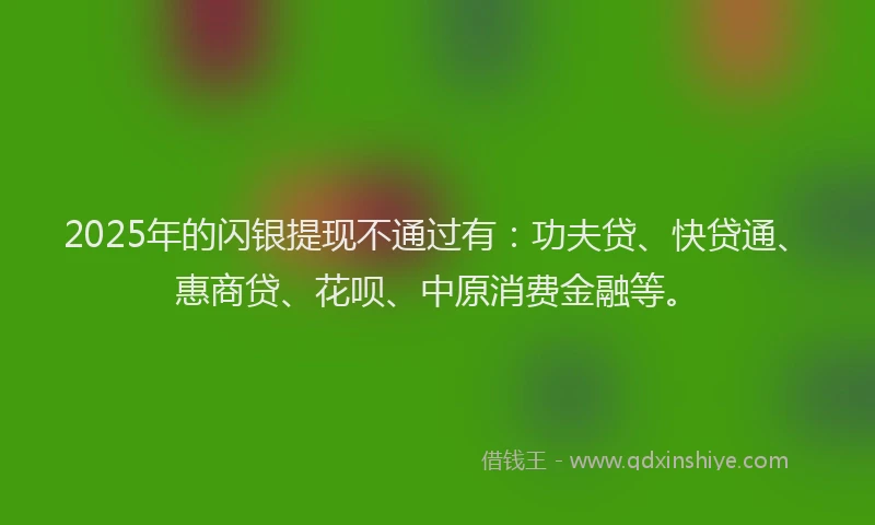 2025年的闪银提现不通过有：功夫贷、快贷通、惠商贷、花呗、中原消费金融等。