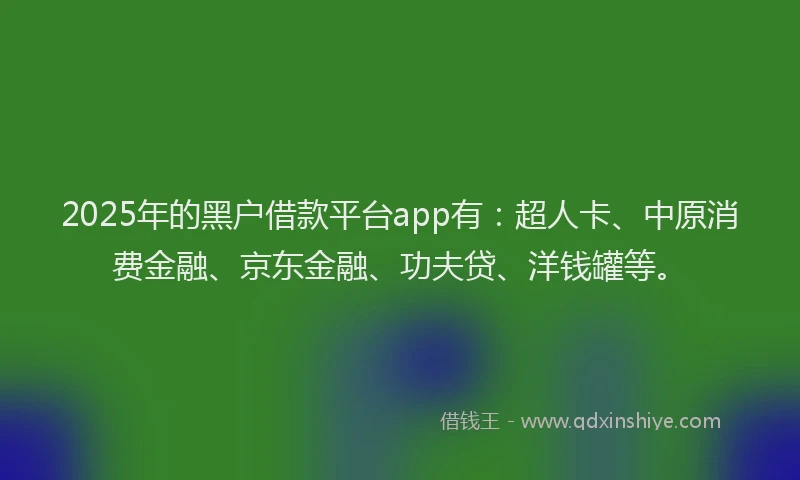 2025年的黑户借款平台app有：超人卡、中原消费金融、京东金融、功夫贷、洋钱罐等。