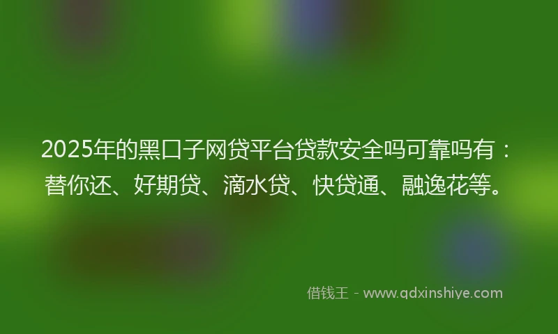 2025年的黑口子网贷平台贷款安全吗可靠吗有：替你还、好期贷、滴水贷、快贷通、融逸花等。
