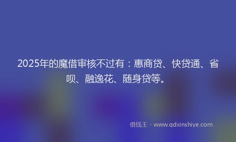 2025年的魔借审核不过有：惠商贷、快贷通、省呗、融逸花、随身贷等。