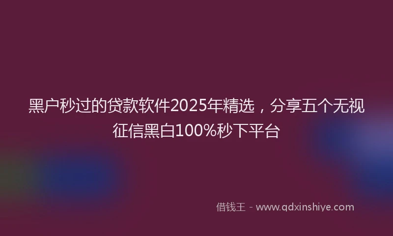 黑户秒过的贷款软件2025年精选，分享五个无视征信黑白100%秒下平台