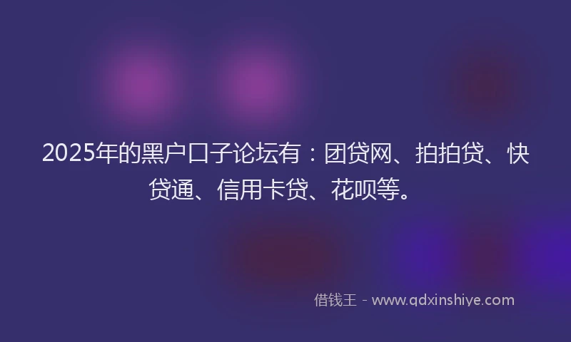 2025年的黑户口子论坛有：团贷网、拍拍贷、快贷通、信用卡贷、花呗等。