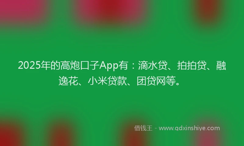 2025年的高炮口子App有：滴水贷、拍拍贷、融逸花、小米贷款、团贷网等。