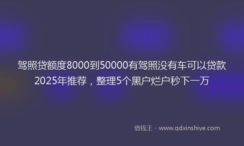驾照贷额度8000到50000有驾照没有车可以贷款2025年推荐，整理5个黑户烂户秒下一万