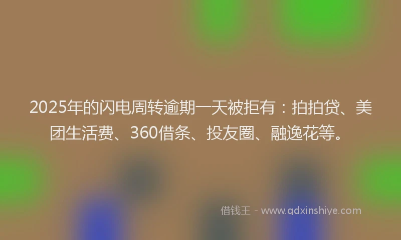 2025年的闪电周转逾期一天被拒有：拍拍贷、美团生活费、360借条、投友圈、融逸花等。