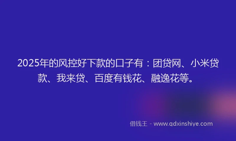 2025年的风控好下款的口子有：团贷网、小米贷款、我来贷、百度有钱花、融逸花等。