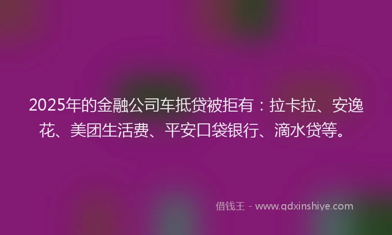 2025年的金融公司车抵贷被拒有：拉卡拉、安逸花、美团生活费、平安口袋银行、滴水贷等。