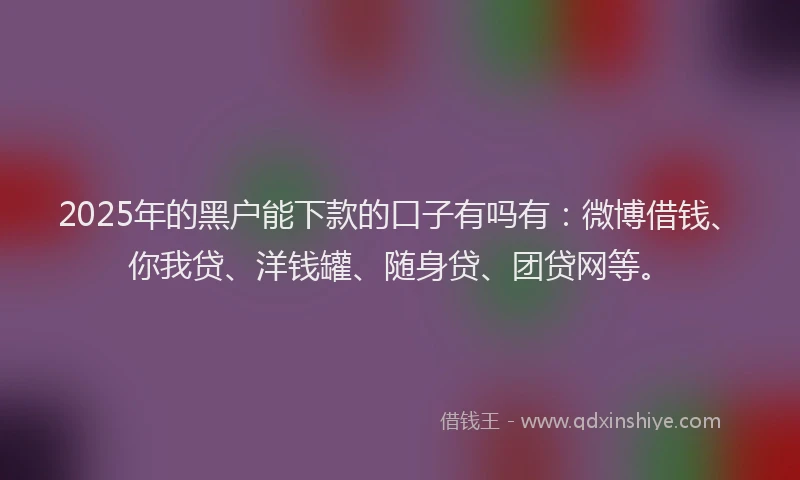 2025年的黑户能下款的口子有吗有：微博借钱、你我贷、洋钱罐、随身贷、团贷网等。