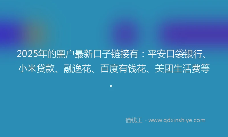 2025年的黑户最新口子链接有：平安口袋银行、小米贷款、融逸花、百度有钱花、美团生活费等。