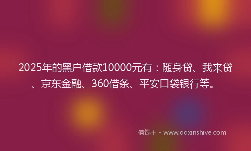 2025年的黑户借款10000元有：随身贷、我来贷、京东金融、360借条、平安口袋银行等。