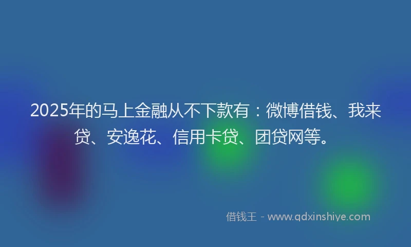 2025年的马上金融从不下款有：微博借钱、我来贷、安逸花、信用卡贷、团贷网等。