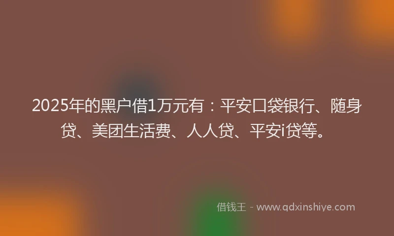 2025年的黑户借1万元有：平安口袋银行、随身贷、美团生活费、人人贷、平安i贷等。