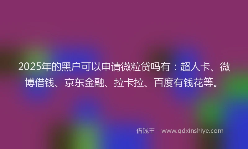 2025年的黑户可以申请微粒贷吗有：超人卡、微博借钱、京东金融、拉卡拉、百度有钱花等。