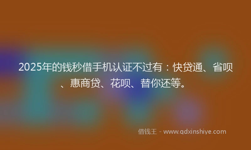 2025年的钱秒借手机认证不过有：快贷通、省呗、惠商贷、花呗、替你还等。