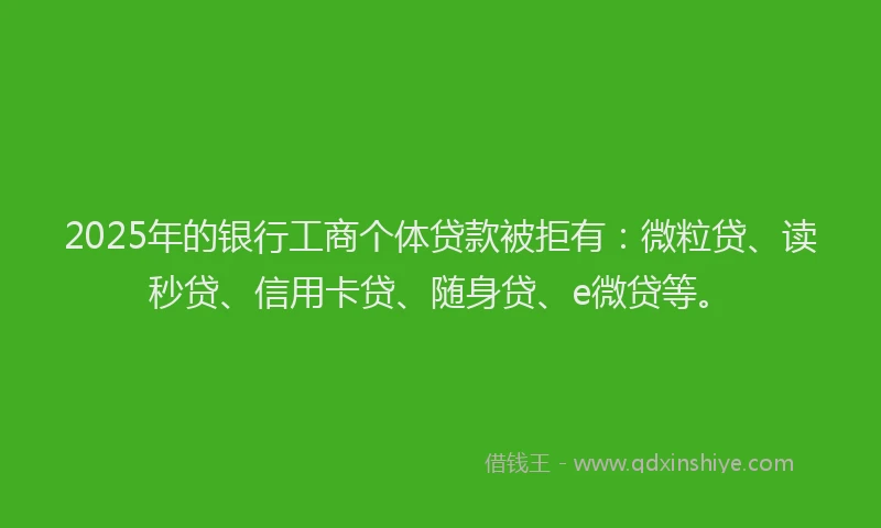 2025年的银行工商个体贷款被拒有：微粒贷、读秒贷、信用卡贷、随身贷、e微贷等。
