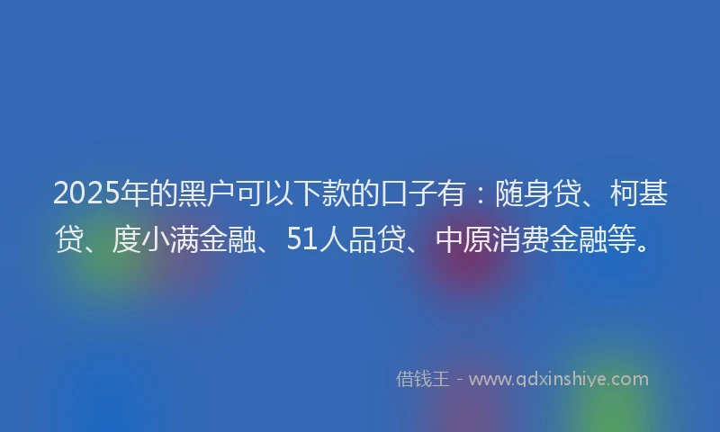 2025年的黑户可以下款的口子有：随身贷、柯基贷、度小满金融、51人品贷、中原消费金融等。