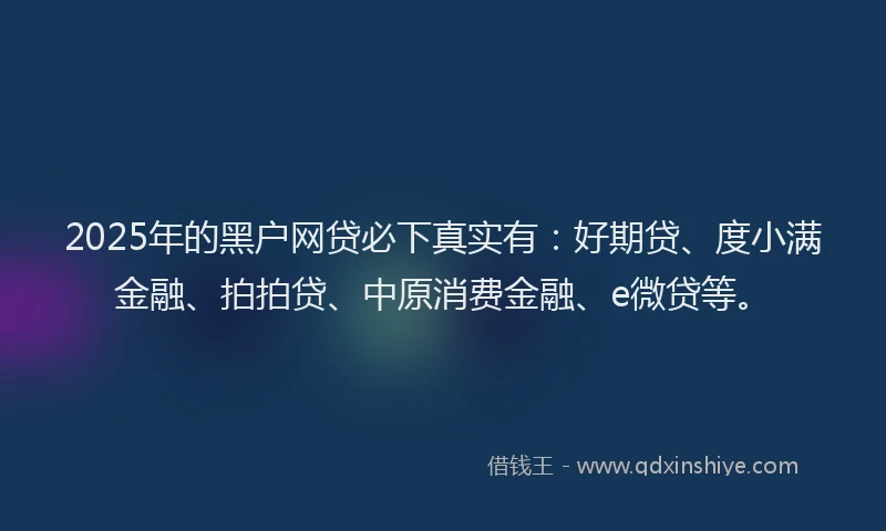 2025年的黑户网贷必下真实有：好期贷、度小满金融、拍拍贷、中原消费金融、e微贷等。