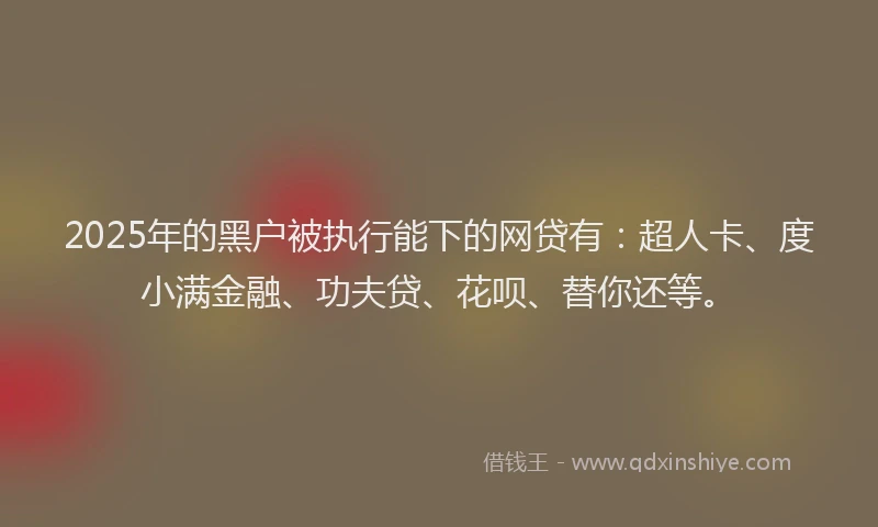 2025年的黑户被执行能下的网贷有：超人卡、度小满金融、功夫贷、花呗、替你还等。