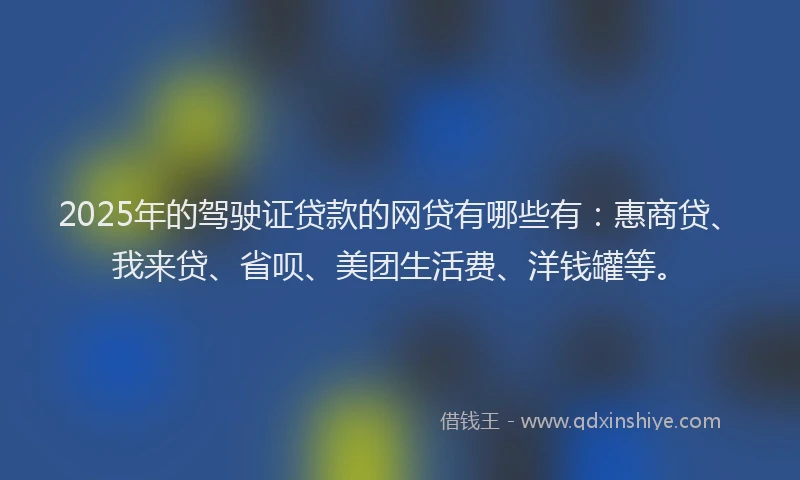 2025年的驾驶证贷款的网贷有哪些有：惠商贷、我来贷、省呗、美团生活费、洋钱罐等。