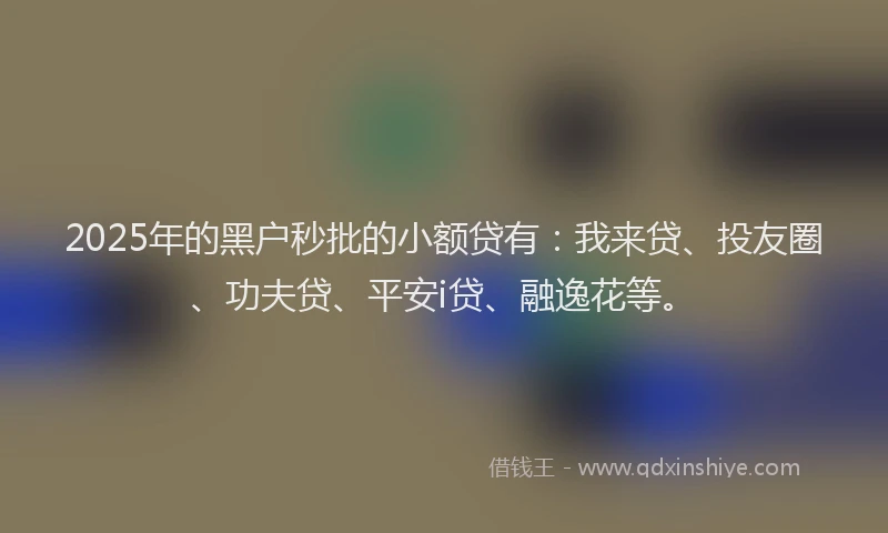 2025年的黑户秒批的小额贷有：我来贷、投友圈、功夫贷、平安i贷、融逸花等。