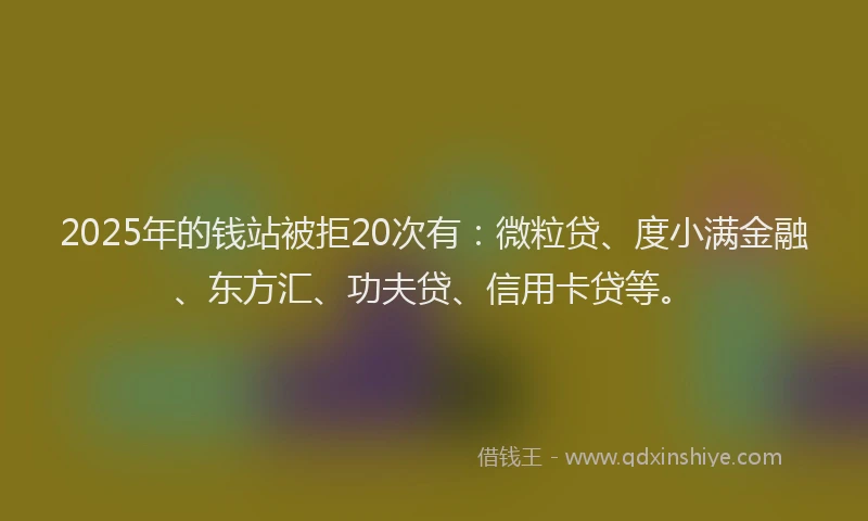 2025年的钱站被拒20次有：微粒贷、度小满金融、东方汇、功夫贷、信用卡贷等。