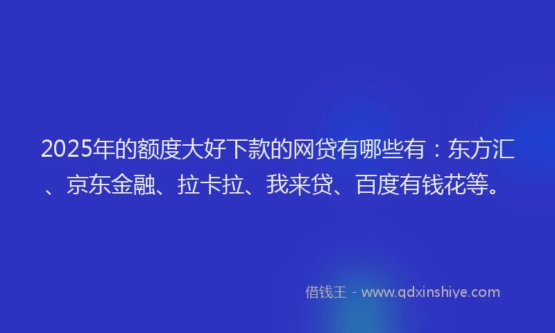 2025年的额度大好下款的网贷有哪些有：东方汇、京东金融、拉卡拉、我来贷、百度有钱花等。