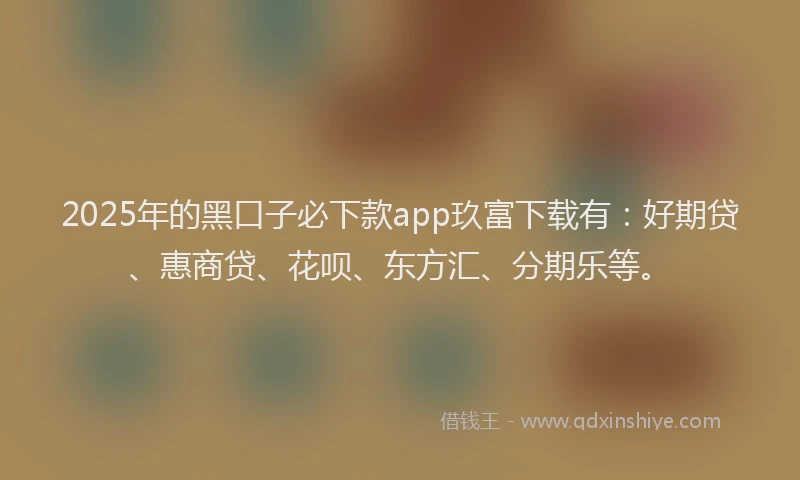 2025年的黑口子必下款app玖富下载有：好期贷、惠商贷、花呗、东方汇、分期乐等。