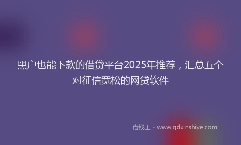 黑户也能下款的借贷平台2025年推荐，汇总五个对征信宽松的网贷软件