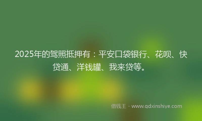 2025年的驾照抵押有：平安口袋银行、花呗、快贷通、洋钱罐、我来贷等。