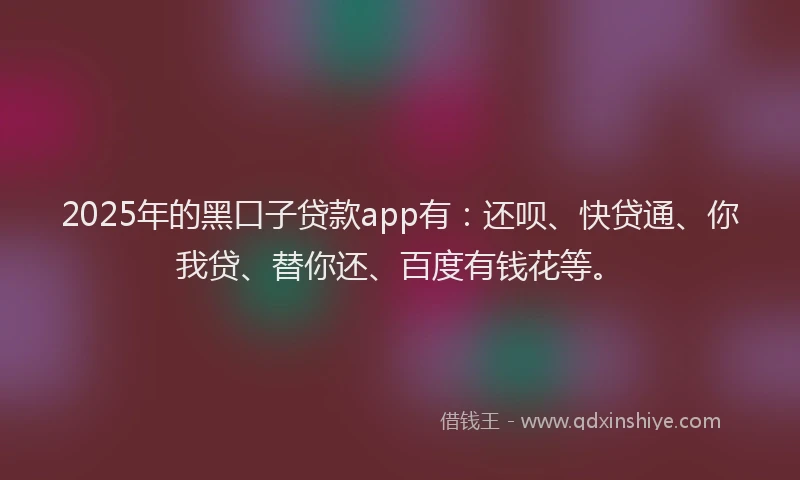 2025年的黑口子贷款app有：还呗、快贷通、你我贷、替你还、百度有钱花等。