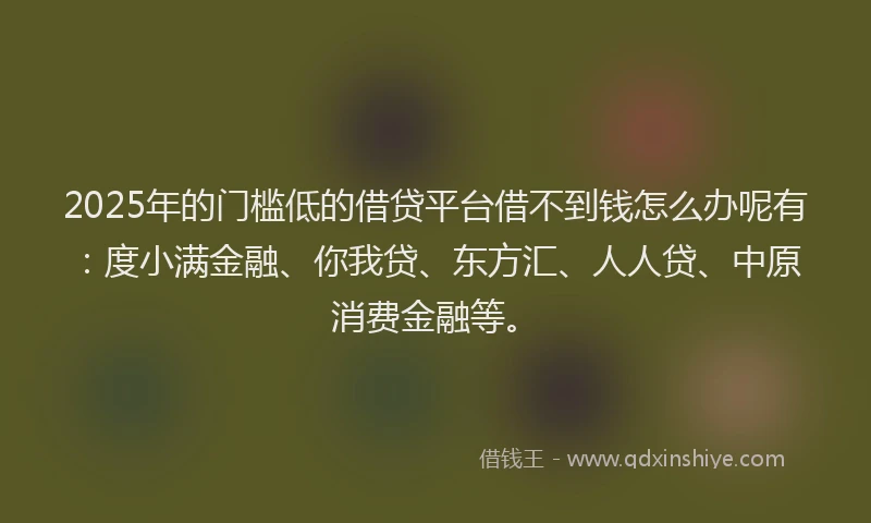 2025年的门槛低的借贷平台借不到钱怎么办呢有：度小满金融、你我贷、东方汇、人人贷、中原消费金融等。