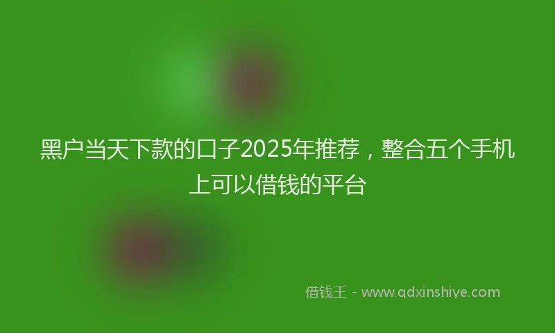 黑户当天下款的口子2025年推荐，整合五个手机上可以借钱的平台