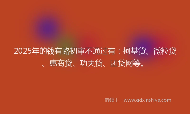 2025年的钱有路初审不通过有：柯基贷、微粒贷、惠商贷、功夫贷、团贷网等。