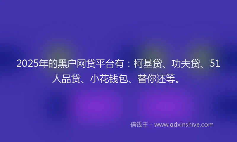 2025年的黑户网贷平台有：柯基贷、功夫贷、51人品贷、小花钱包、替你还等。