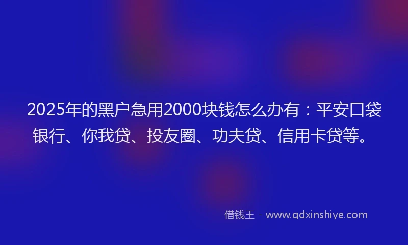 2025年的黑户急用2000块钱怎么办有：平安口袋银行、你我贷、投友圈、功夫贷、信用卡贷等。