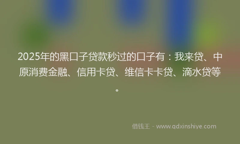 2025年的黑口子贷款秒过的口子有：我来贷、中原消费金融、信用卡贷、维信卡卡贷、滴水贷等。
