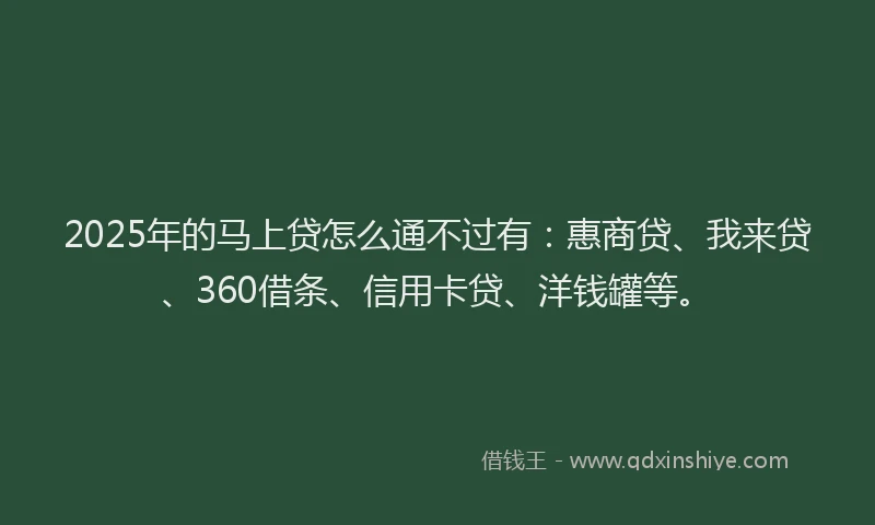 2025年的马上贷怎么通不过有：惠商贷、我来贷、360借条、信用卡贷、洋钱罐等。