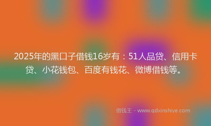 2025年的黑口子借钱16岁有：51人品贷、信用卡贷、小花钱包、百度有钱花、微博借钱等。
